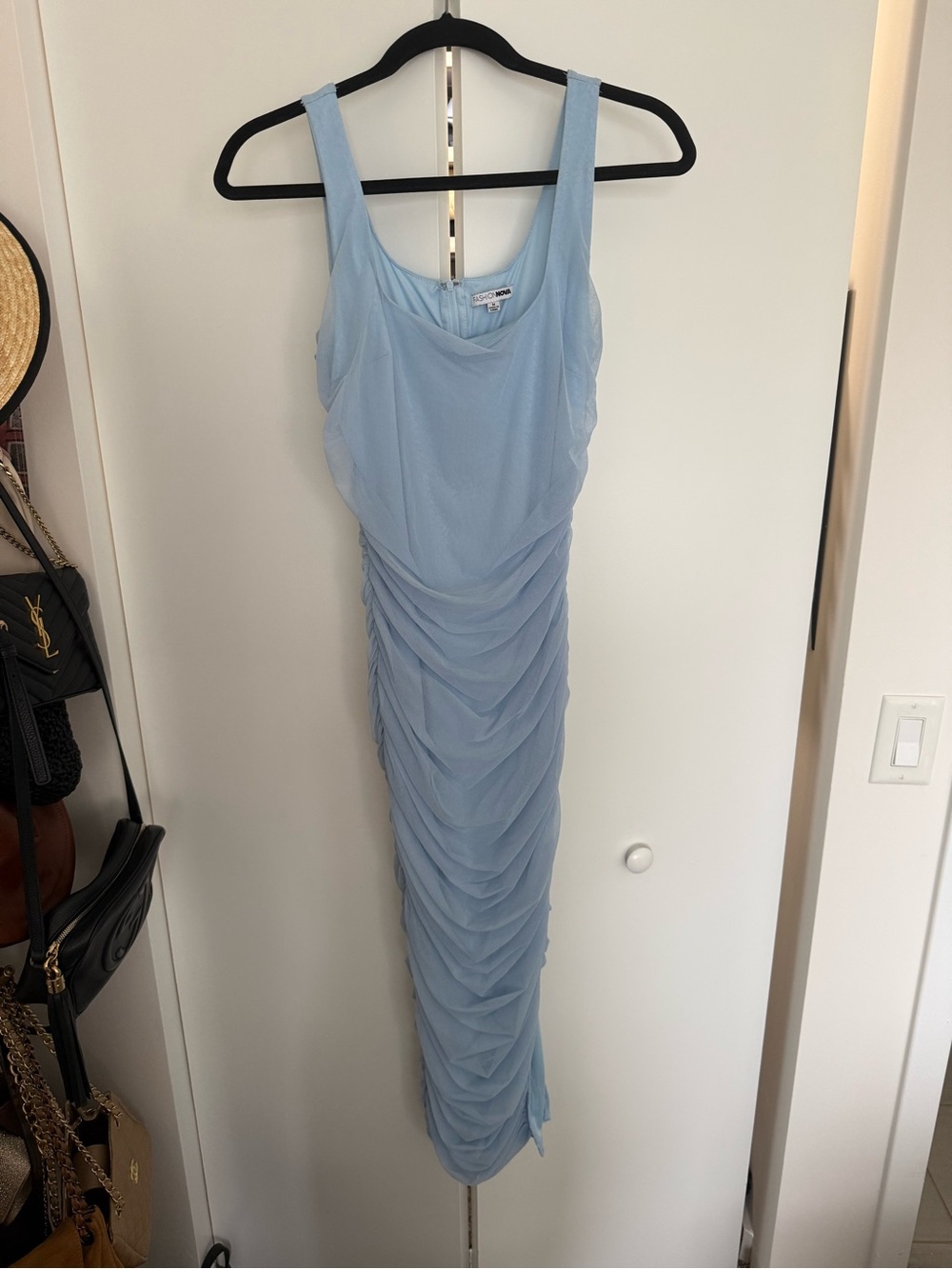 Fashion Nova Light Blue Ruched Maxi Dress
